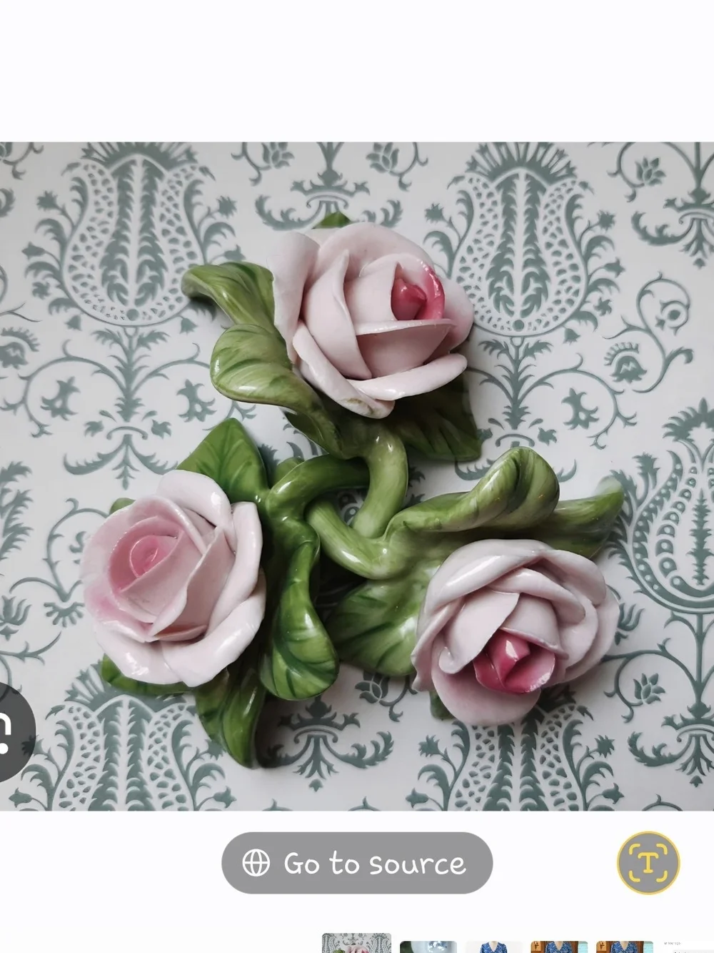 Porcelain Pink Rose Trio Decorative Figurine Vintage